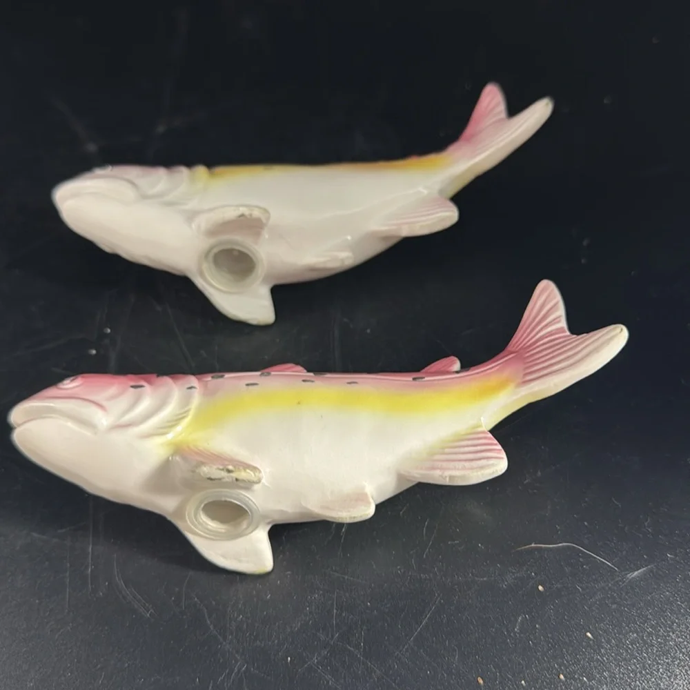 Vintage Pink and Yellow Trout Salt &Pepper Shakers